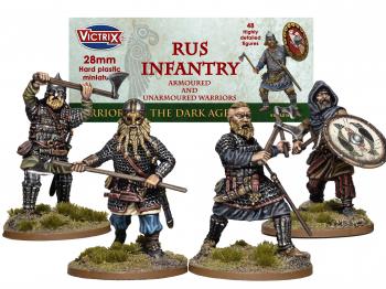 Image of 28mm Rus Infantry Armoured and Unarmoured Warriors (8th-9th Century)--48 unassembled figures