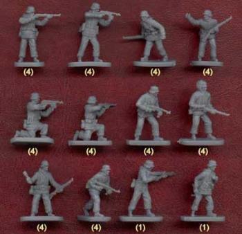 WWII German Infantry with Winter Gear (Great Coats)--42 figures in 12 poses--TWO IN STOCK. WWII German Infantry with Winter Gear (Great Coats)--42 figures in 12 poses--TWO IN STOCK. #10219