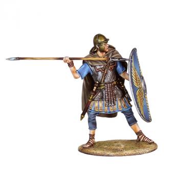 Roman Auxiliary Legionary with Spear (blue trousers), Cohors II Flavia Bessorum--single figure holding spear for overhand thrust #50024