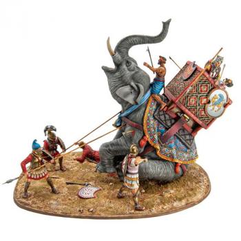 Image of Persian War Elephant Being Slain by Macedonians--elephant, scenic base, and seven figures--SALE RUNS UNTIL NOVEMBER 15TH!!