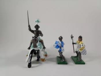 Image of Foot Knights with Pole-Axes & Mounted Knight with Sword, Tournament Knights--two foot figures and single mounted figure--RETIRED--LAST ONE!!