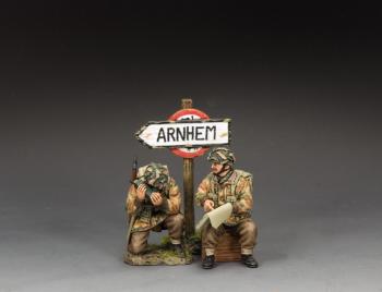 This Bloody Radio Is Useless!--two WWII British Paratrooper figures and Arhem sign #50118