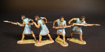 Image of Four Canari Warriors, The Inca Empire, The Conquest of America--four figures thrusting spears two-handed