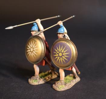 Two Macedonian Hypaspists, The Macedonian Phalanx, Armies and Enemies of Ancient Greece and Macedonia--two figures holding shield & ready to thrust spear overhand Two Macedonian Hypaspists, The Macedonian Phalanx, Armies and Enemies of Ancient Greece and Macedonia--two figures holding shield & ready to thrust spear overhand #50136