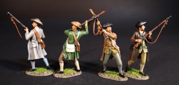 Image of Four Minutemen, The Assault on the Redoubt at Breeds Hill, The Battle of Bunker Hill, June 17th 1775, The American War of Independence, 1775–1783--four figures (2 swinging musket, 2 readying to fire)