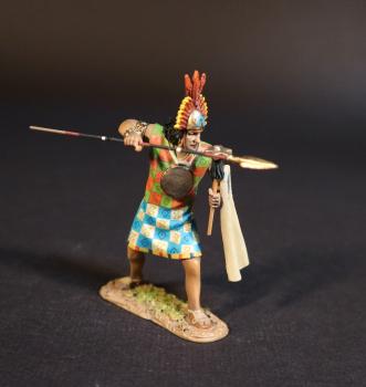 Image of Inca Warrior (tunic with orange, green, white, & blue checkered squares), The Inca Empire, The Conquest of America--single figure with readied spear and mace