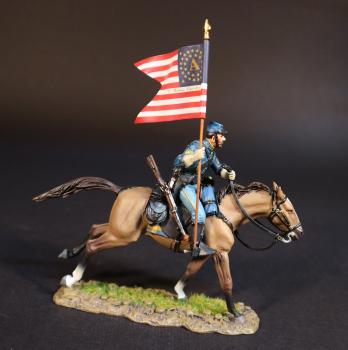 Standard Bearer (tan horse), 1st Maine Cavalry Regiment, Union Cavalry, Cavalry Corps, The Army of the Potomac, The Battle of Brandy Station, June 9th, 1863, The American Civil War, 1861-1865--single mounted figure carrying Stars and Stripes "A" Standard Bearer (tan horse), 1st Maine Cavalry Regiment, Union Cavalry, Cavalry Corps, The Army of the Potomac, The Battle of Brandy Station, June 9th, 1863, The American Civil War, 1861-1865--single mounted figure carrying Stars and Stripes "A" #50317