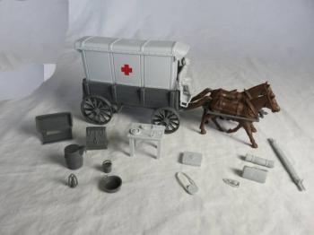 Image of Red Cross Ambulance -- wagon body (gray) w/2 different (gray) tops and driver (gray) (54mm) -- RETIRED -- LAST ONE!!