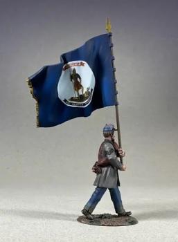 Image of Confederate in Frock Coat Marching with State of Virginia Flag--single marching figure with flag