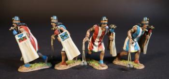 Image of Four Colla Warriors with Bolas, The Inca Empire, The Conquest of America--four figures with bolas and shields