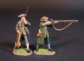 Two Minutemen (standing firing (green coat), standing ramming (brown coat)), The American Army, The Assault on the Redoubt at Breeds Hill, The Battle of Bunker Hill, June 17th 1775, The American War of Independence, 1775–1783--two figures Two Minutemen (standing firing (green coat), standing ramming (brown coat)), The American Army, The Assault on the Redoubt at Breeds Hill, The Battle of Bunker Hill, June 17th 1775, The American War of Independence, 1775–1783--two figures #50434