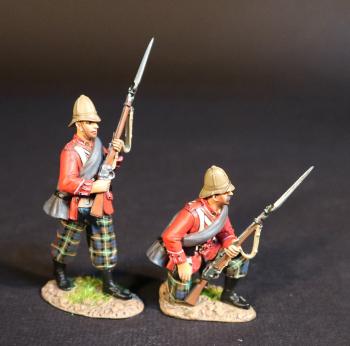 Two British Infantry Highlanders (standing ready, kneeling reaching for ammo), 91st Regiment (Princess Louise's Argyll Shire Highlanders), Eschowe Relief Column, Battle of Gingindhlovu--two figures Two British Infantry Highlanders (standing ready, kneeling reaching for ammo), 91st Regiment (Princess Louise's Argyll Shire Highlanders), Eschowe Relief Column, Battle of Gingindhlovu--two figures #50446