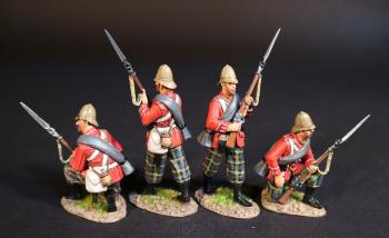 Image of Four British Infantry Highlanders (2 standing ready, 2 kneeling reaching for ammo), 91st Regiment (Princess Louise's Argyll Shire Highlanders), Eschowe Relief Column, Battle of Gingindhlovu--four figures