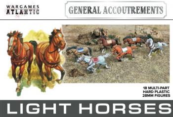 28mm Light Horses with Saddles--eighteen multi-part hard plastic 28 horse figures 28mm Light Horses with Saddles--eighteen multi-part hard plastic 28 horse figures #50585