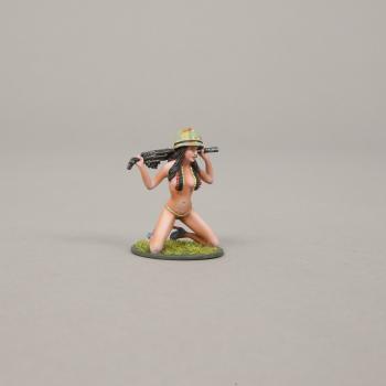 Joy Kneeling with 30 Cal (Black Hair)--single kneeling female figure with 30 Cal MG across shoulders--RETIRED--LAST THREE!! #50596