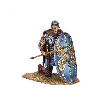 Roman Auxiliary Legionary Shield Wall, Front Rank V1, Cohors II Flavia Bessorum--single kneeling figure with cape, eyepatch, spear, and shield Roman Auxiliary Legionary Shield Wall, Front Rank V1, Cohors II Flavia Bessorum--single kneeling figure with cape, eyepatch, spear, and shield #50609