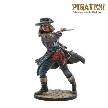 Image of Female Pirate Fighting--single figure advancing with two daggers in reverse grips