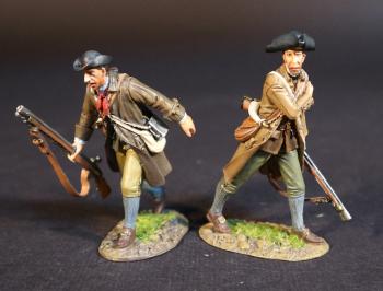 Two Minutemen (walking, musket in right hand (brown coat); walking holding left shoulder, musket in left hand (tan coat)), The American Army, The Assault on the Redoubt at Breeds Hill, The Battle of Bunker Hill, June 17th 1775, AWI, 1775–1783--two figures Two Minutemen (walking, musket in right hand (brown coat); walking holding left shoulder, musket in left hand (tan coat)), The American Army, The Assault on the Redoubt at Breeds Hill, The Battle of Bunker Hill, June 17th 1775, AWI, 1775–1783--two figures #50638