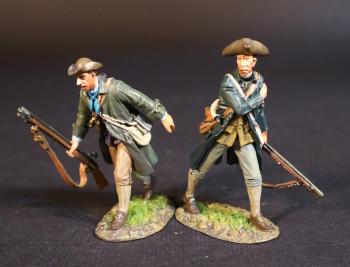 Two Minutemen (walking, musket in right hand (green coat); walking holding left shoulder, musket in left (dark green)), The American Army, The Assault on the Redoubt at Breeds Hill, The Battle of Bunker Hill, June 17th 1775, AWI, 1775–1783--two figures Two Minutemen (walking, musket in right hand (green coat); walking holding left shoulder, musket in left (dark green)), The American Army, The Assault on the Redoubt at Breeds Hill, The Battle of Bunker Hill, June 17th 1775, AWI, 1775–1783--two figures #50639