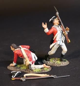 Two British Marine Casualties (standing shot; on hands & knees), British Marines, The Assault on the Redoubt at Breeds Hill, The Battle of Bunker Hill, June 17th 1775, The American War of Independence, 1775–1783--two figs, hat, musket--RETIRED--LAST TWO!! Two British Marine Casualties (standing shot; on hands & knees), British Marines, The Assault on the Redoubt at Breeds Hill, The Battle of Bunker Hill, June 17th 1775, The American War of Independence, 1775–1783--two figs, hat, musket--RETIRED--LAST TWO!! #50641