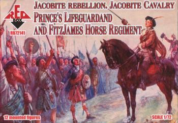 Prince's Lifeguard and FitzJames Horse Regiment, Jacobite Cavalry, Jacobite Rebellion, 1745--12 figures in 12 poses and 12 horses in 6 horse poses (unpainted)--THREE IN STOCK. #50706
