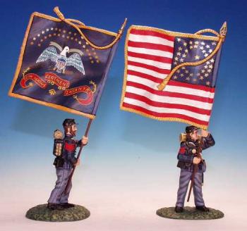 Two Standard Bearers (Stars and Stripes, Regimental Standard), 20th. Maine Regiment, Union Army, ACW--two figures with flags--RETIRED--LAST ONE!! #1227