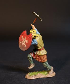 Image of Kardake Light Infantry (beige tunic with blue sleeves, red shield), The Achaemenid Persian Empire, Armies and Enemies of Ancient Greece and Macedonia--single figure with raised Sagaris & crescent-shaped shield, right foot in air--ACCEPTING PRE-ORDERS ONLY Image of Kardake Light Infantry (beige tunic with blue sleeves, red shield), The Achaemenid Persian Empire, Armies and Enemies of Ancient Greece and Macedonia--single figure with raised Sagaris & crescent-shaped shield, right foot in air--ACCEPTING PRE-ORDERS ONLY