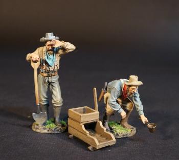 Image of Gold Prospectors with "Rocker Cradle", The Gold Rush--two figures with "rocker cradle"--ACCEPTING PRE-ORDERS ONLY. Image of Gold Prospectors with "Rocker Cradle", The Gold Rush--two figures with "rocker cradle"--ACCEPTING PRE-ORDERS ONLY.