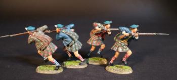 Image of Four Highlanders Charging with Musket (2 with blue jackets & yellow vests, 2 with plaid jackets & red vests), The Jacobite Army, The Battle of Culloden, 16th April 1745, The Jacobite Rebellion, 1745--four figures Image of Four Highlanders Charging with Musket (2 with blue jackets & yellow vests, 2 with plaid jackets & red vests), The Jacobite Army, The Battle of Culloden, 16th April 1745, The Jacobite Rebellion, 1745--four figures