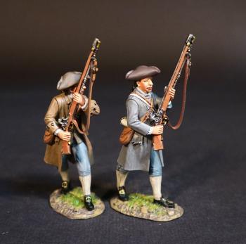 Two Minutemen (looking left (grey coat), looking forward (brown coat)), The American Army, The Assault on the Redoubt at Breeds Hill, The Battle of Bunker Hill, June 17th 1775, AWI, 1775–1783--two figures advancing rifles pointing vertical Two Minutemen (looking left (grey coat), looking forward (brown coat)), The American Army, The Assault on the Redoubt at Breeds Hill, The Battle of Bunker Hill, June 17th 1775, AWI, 1775–1783--two figures advancing rifles pointing vertical #51194