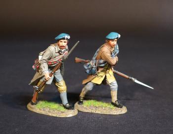 Image of Lowland Infantry Retreating, (gun in left (brown coat); gun in right (grey coat)), The Jacobite Army, The Battle of Culloden, 16th April 1745, The Jacobite Rebellion, 1745--two figures