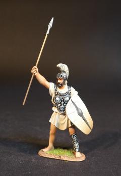 Samnite Warrior (white tunic), The Samnites, Armies and Enemies of Ancient Rome--single figure with spear raised to the sky and shield #51258