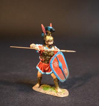 Samnite Warrior (red tunic), The Samnites, Armies and Enemies of Ancient Rome--single figure with spear pointed forward at shoulder height and shield #51259