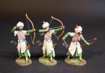 Three Ottoman Archers (white tunics), The Ottoman Empire, The Great Siege of Malta, 1565, The Crusades--three figures (having fired, ready to fire, reaching for arrow) Three Ottoman Archers (white tunics), The Ottoman Empire, The Great Siege of Malta, 1565, The Crusades--three figures (having fired, ready to fire, reaching for arrow) #51266