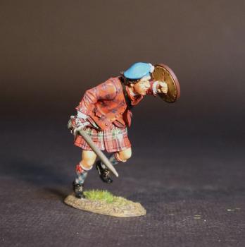 Image of Highlander Charging (red plaid), The Jacobite Army, The Battle of Culloden, 16th April 1745, The Jacobite Rebellion, 1745--single figure with broadsword and raised buckler
