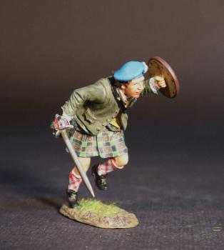 Image of Highlander Charging (green plaid), The Jacobite Army, The Battle of Culloden, 16th April 1745, The Jacobite Rebellion, 1745--single figure with broadsword and raised buckler