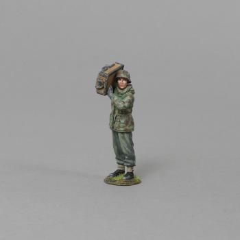 Image of SPG Crewman with Ammo Crate on Shoulder--single figure in Italian-style Camo pattern jacket & helmet cover