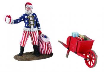 Image of Civil War Santa, Santa with Wheel Barrow and Gifts, Treefrog Treasures Exclusive--single Santa figure with wheelbarrow and gifts--RETIRED--LAST ONE!!