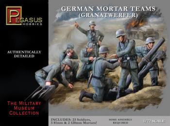 WWII German Mortar Set--23 figures, 3 x 81mm & 2 x 120mm Mortars in 13 poses (1:72 scale) #10589