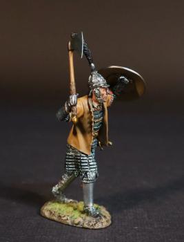 Zihril Dnefer, "Armoured Assault Soldiers", Janissaries, The Ottoman Empire, The Great Siege of Malta, 1565, The Crusades--single figure in Lamellar shirt and mail trousers with round shield and raised axe #51406