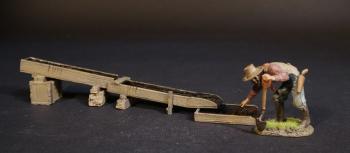 “The Long Tom” Part 1, The Gold Rush--single figure with shovel leaning and reaching and Long Tom #51407