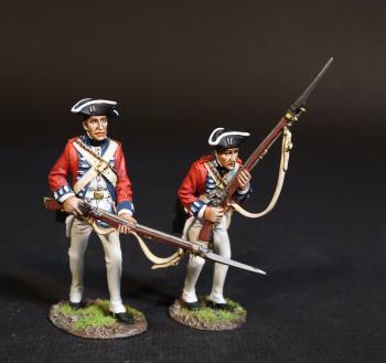 Two Infantrymen (advancing, arms port; advancing, charge bayonet), 7th Regiment of Foot (Royal Fusiliers), The British Army, The Battle of Cowpens, January 17, 1781, The American War of Independence, 1775–1783--two figures Two Infantrymen (advancing, arms port; advancing, charge bayonet), 7th Regiment of Foot (Royal Fusiliers), The British Army, The Battle of Cowpens, January 17, 1781, The American War of Independence, 1775–1783--two figures #51411