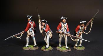 Image of Four Infantrymen (2 advancing, arms port; 2 advancing, charge bayonet), 7th Regiment of Foot (Royal Fusiliers), The British Army, The Battle of Cowpens, January 17, 1781, The American War of Independence, 1775–1783--four figures