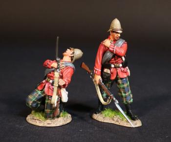 Image of Two Highlanders (standing, shot in shoulder; kneeling, falling shot), 91st Regiment (Princess Louise's Argyll Shire Highlanders), Eschowe Relief Column, Battle of Gingindhlovu, 2nd April 1879--two figures