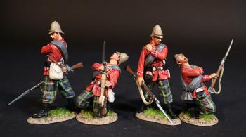 Image of Four Highlanders (2 standing, shot in shoulder; 2 kneeling, falling shot), 91st Regiment (Princess Louise's Argyll Shire Highlanders), Eschowe Relief Column, Battle of Gingindhlovu, 2nd April 1879--four figures