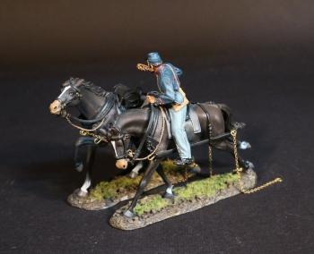 Image of Artillery Crew Extension, Looking Right, The Union Artillery, The Army of the Potomac, The Battle of Brandy Station, June 9th, 1863, ACW, 1861-1865--single mounted figure and two horses
