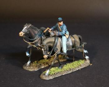 Image of Artillery Crew Extension, Looking Left, The Union Artillery, The Army of the Potomac, The Battle of Brandy Station, June 9th, 1863, ACW, 1861-1865--single mounted figure and two horses
