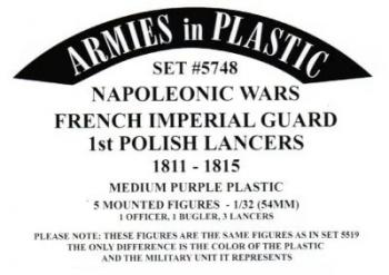 Five Lancers, 1st Polish Lancers, French Imperial Guard, Napoleonic Wars, 1811-1815--5 mounted figures in 5 poses (1 Officer, 1 Bugler, 3 Troopers) (medium purple plastic) #51450