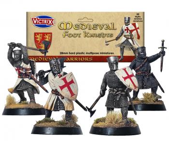 Image of 28mm Medieval Foot Knights--32 unassembled multi-part plastic figures