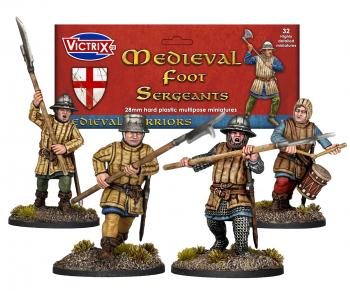 Image of 28mm Medieval Foot Sergeants--32 unassembled multi-part plastic figures